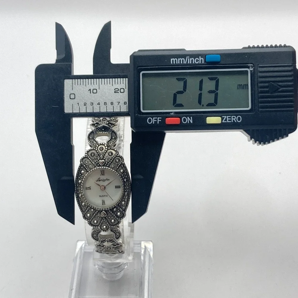 Lexington Women's Marcasite Watch 21mm Silver Tone MOP Dial New Battery 6.75